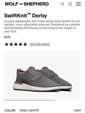 Wolf and Shepherd SwiftKnit Derby - Gray/White